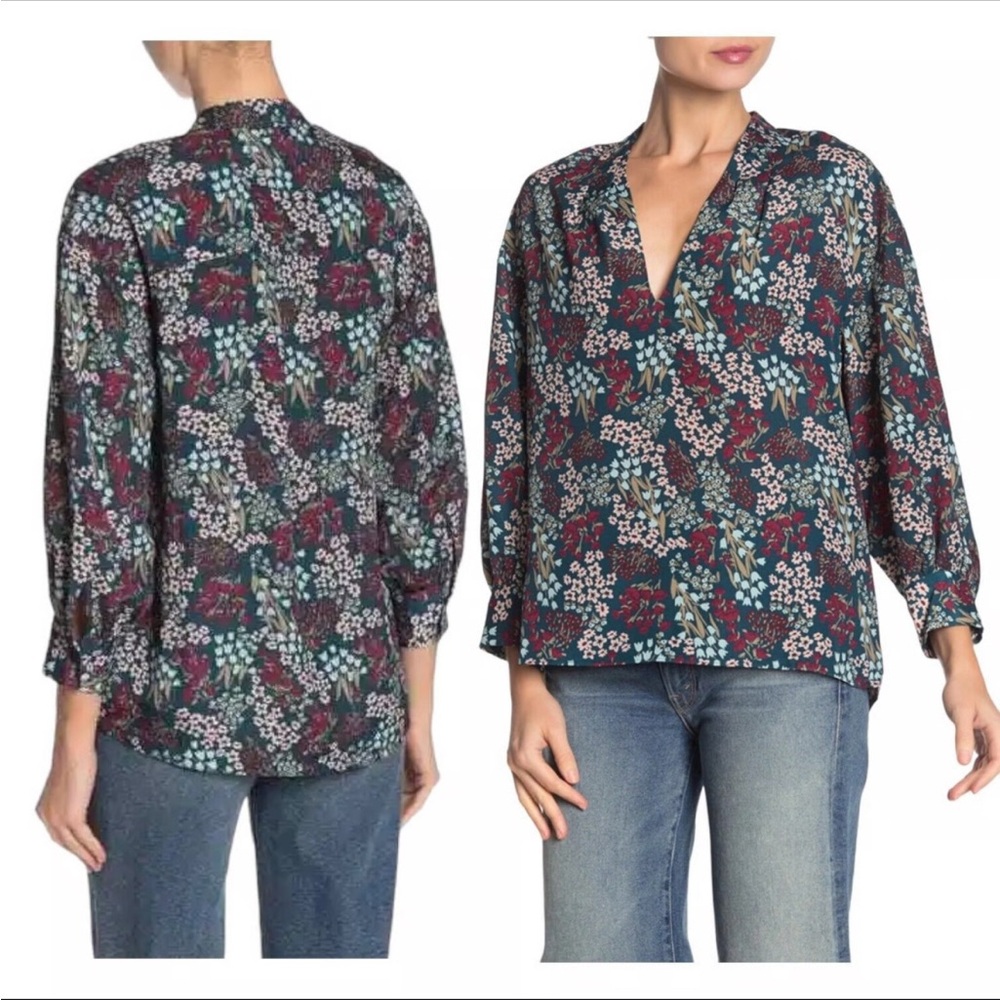 Joie Navy Floral Blouse Size Large